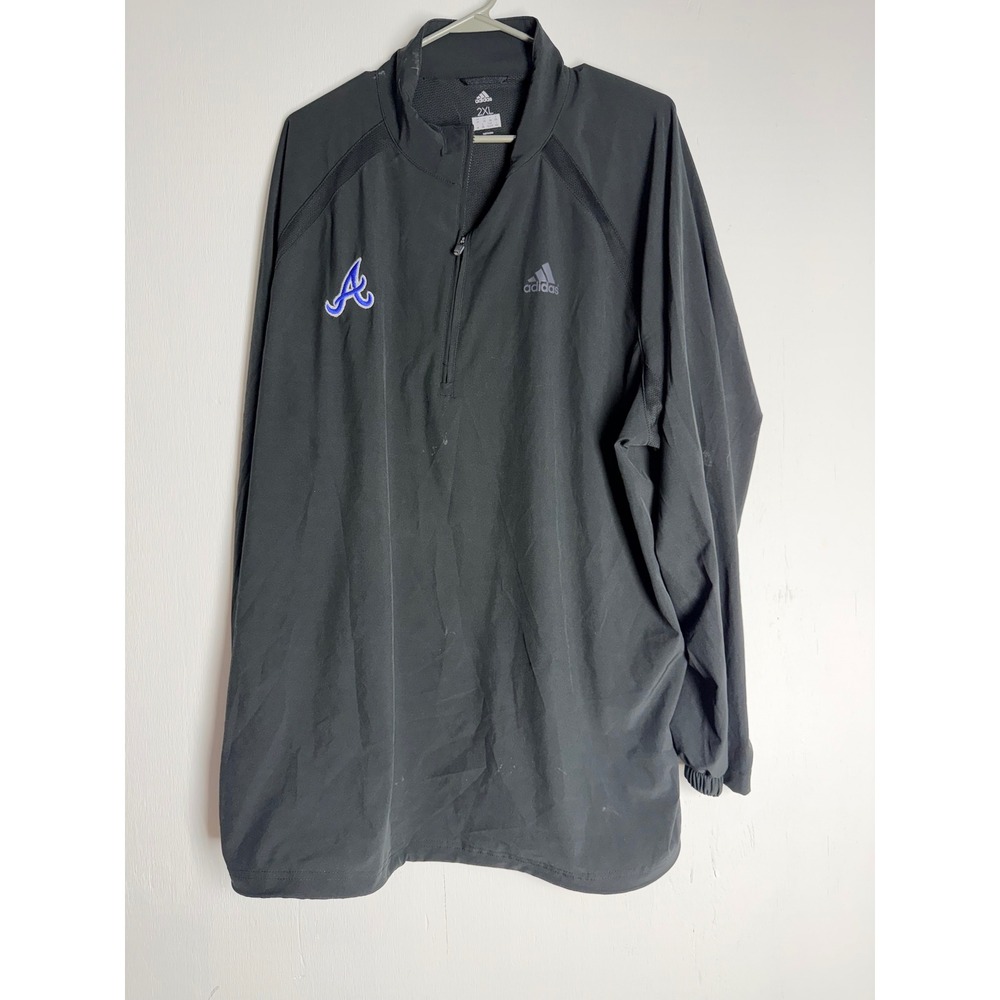 Adidas Atlanta Braves MLB Quarter Zip Pullover Black Windbreaker Jacket Mens 2XL